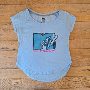 2000's Vintage Retro Style MTV Baby Blue Pink T-Shirt 80's inspired